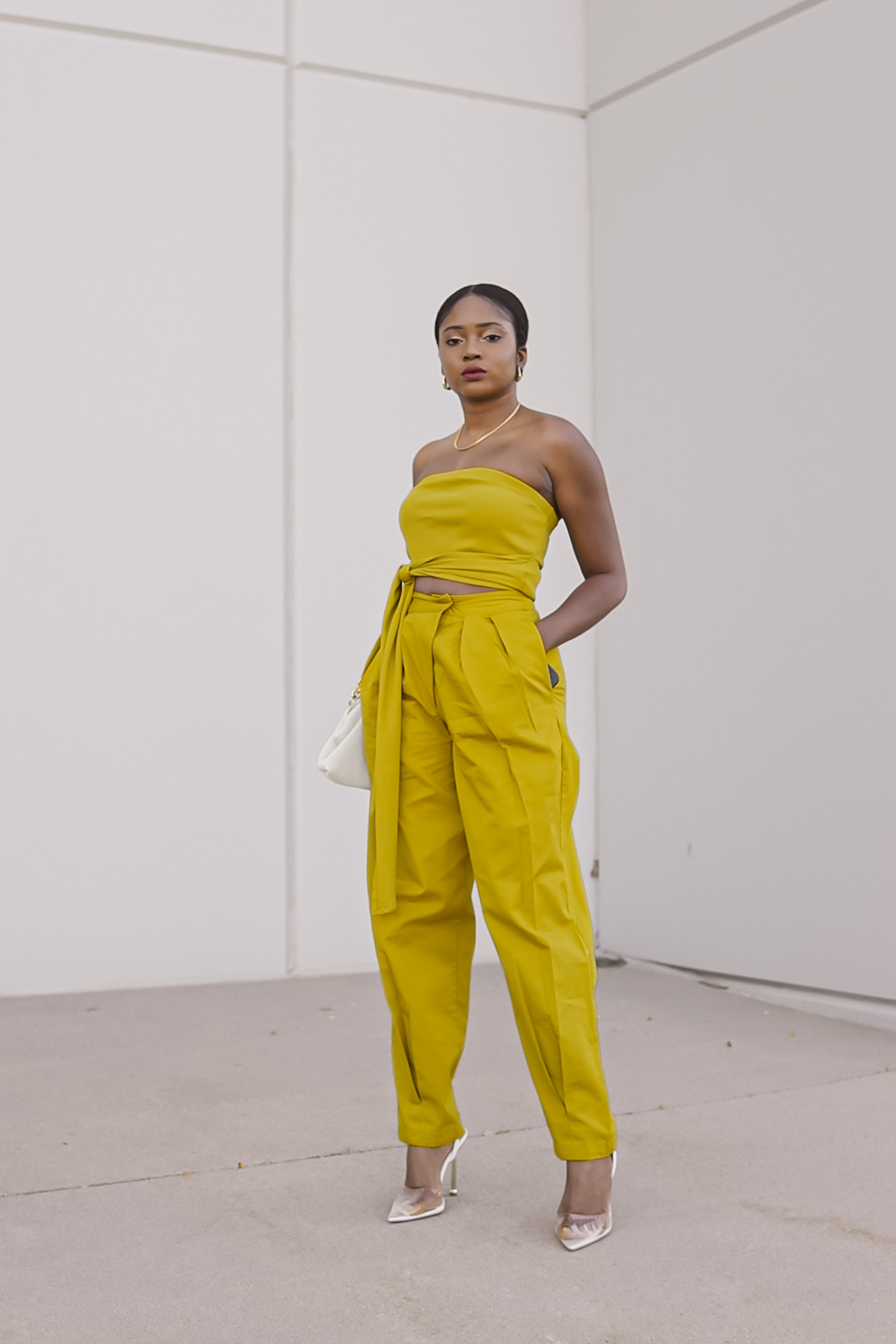 black girl yellow mustard monochrome outfit