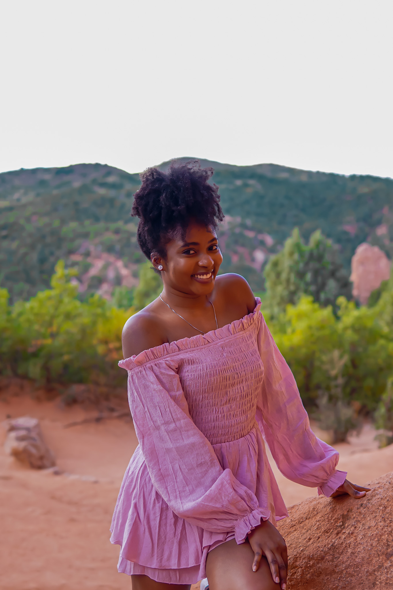 black girl pink dress travel garden of the gods