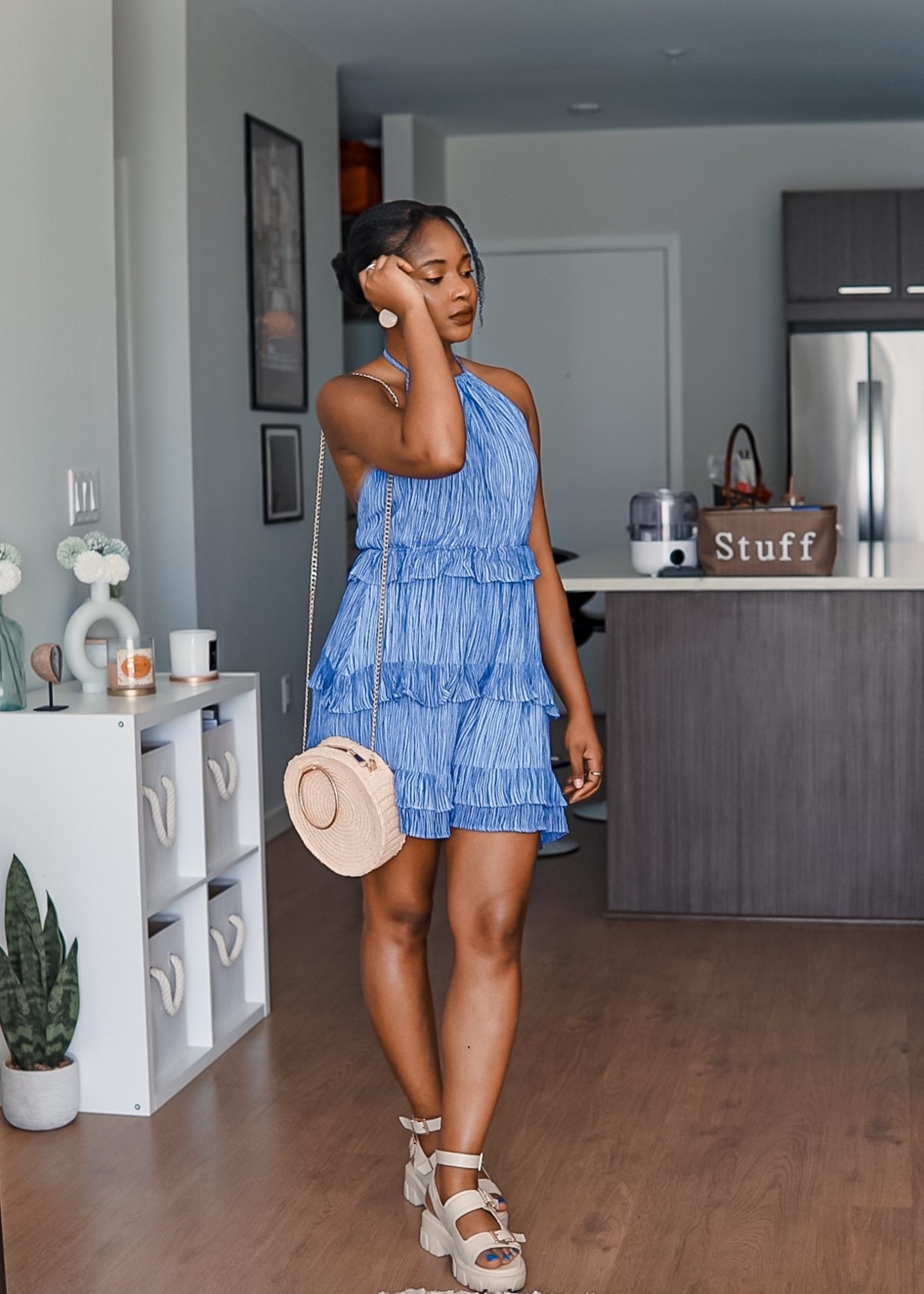 black lady blue sun dress summer outfit ideas