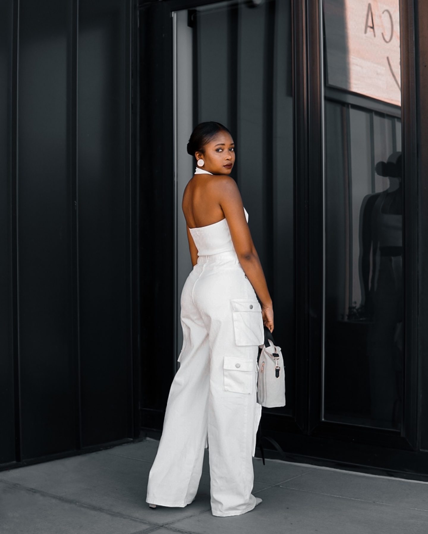 cargo pants outfit idea monochrome look