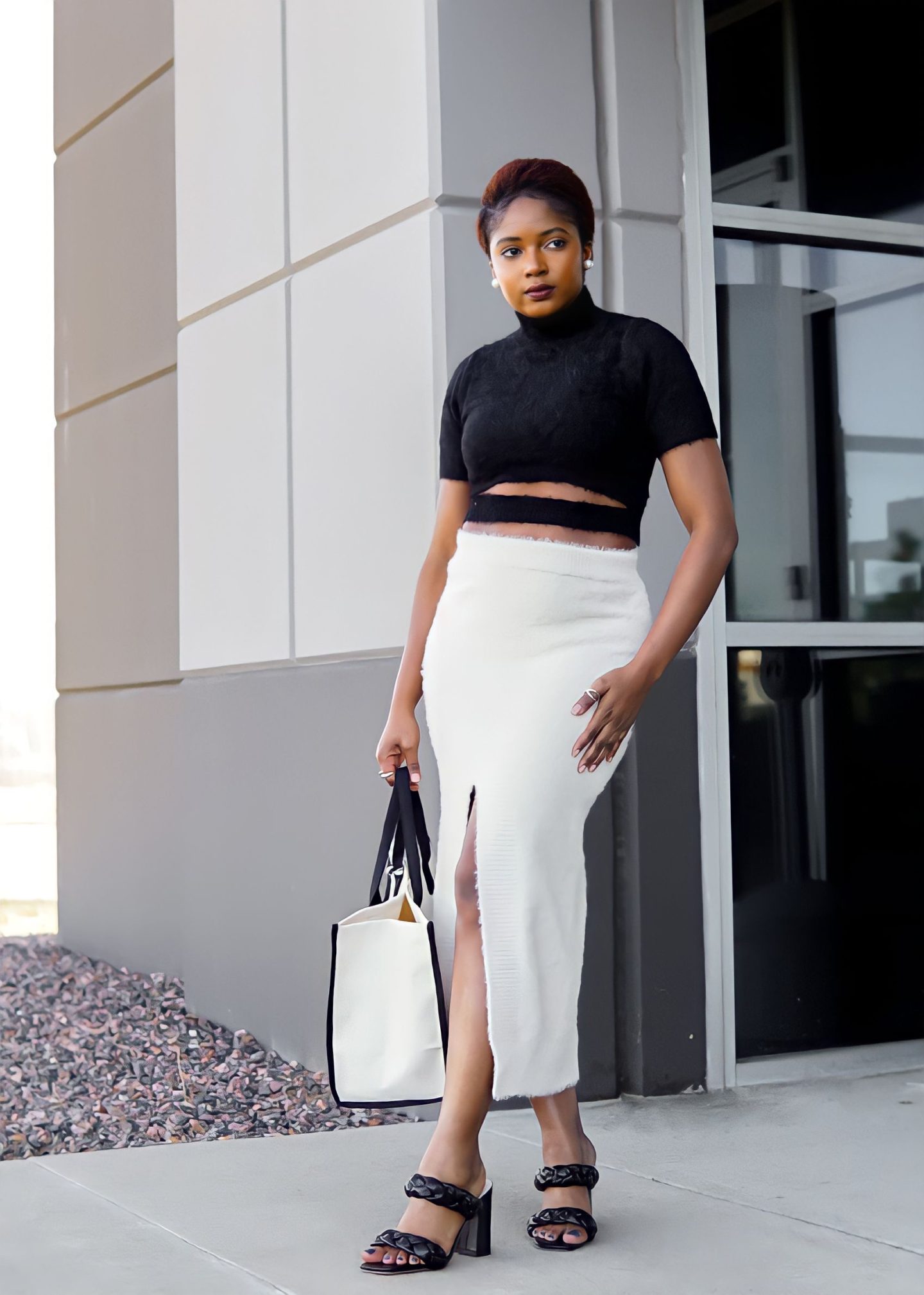 fluffy top and skirt on dark skin